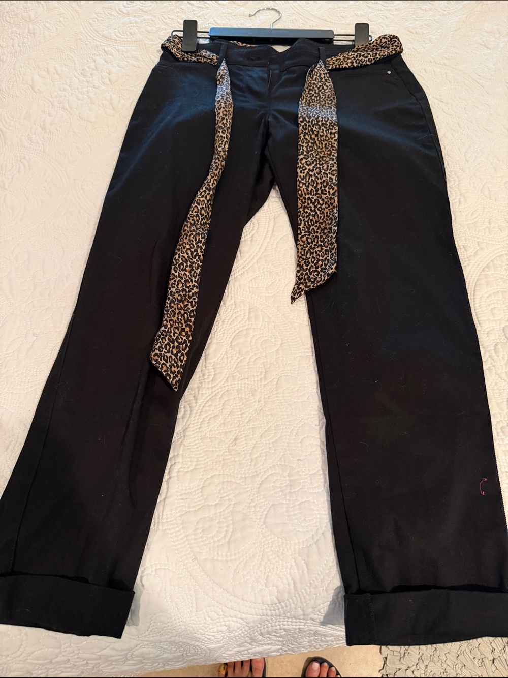 White House Black Market Black Ankle Pants with Leopard Print Tie